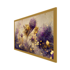 Luxurious 3D Golden and Purple Floating Framed Floral Canvas Wall Painting