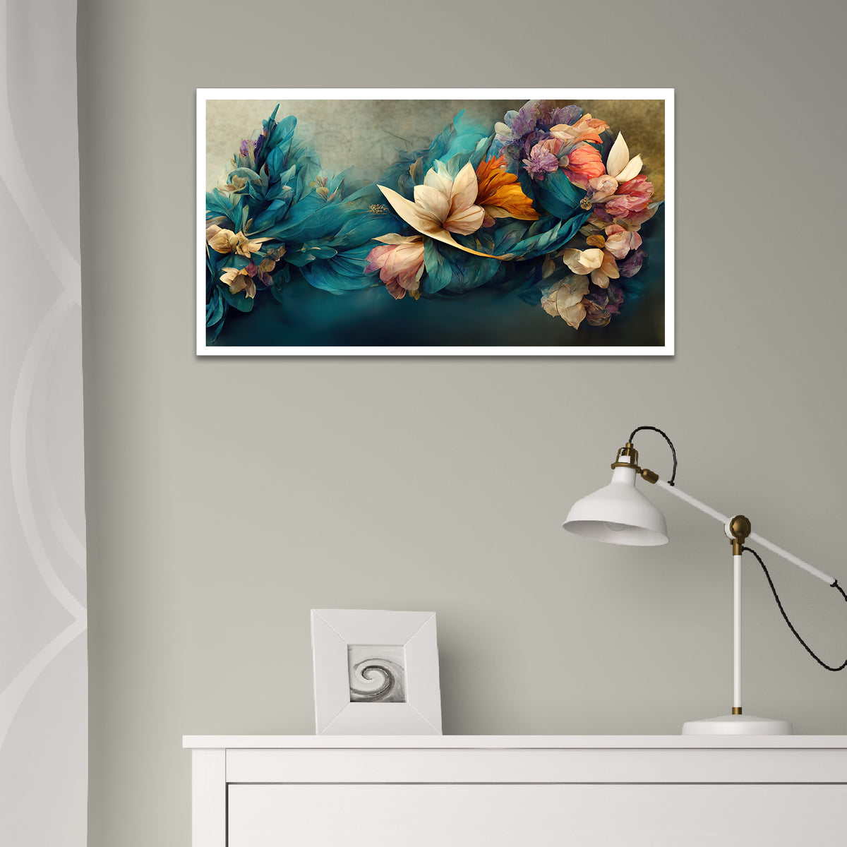 Beautiful 3D Blue Flower Arrangement with Bouquet Canvas Framed Wall Painting