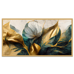 Luxurious Golden Flower Canvas Art Elegant Floating Framed Wall Painting