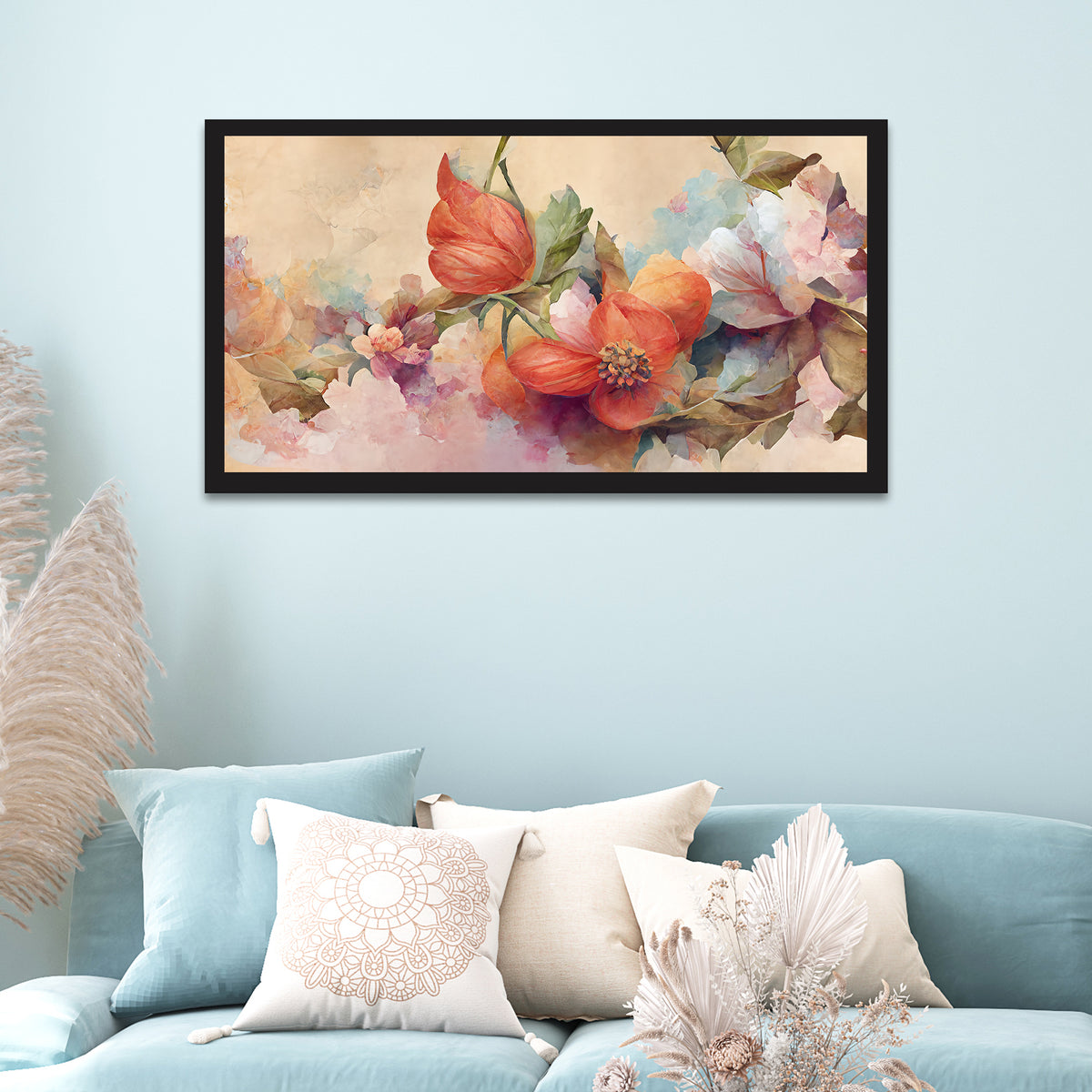 Luxurious Framed Art Print Canvas 3D Floral Floating Framed Canvas Wall Painting