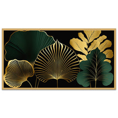 Modern Art Golden Leaves Floral Floating Framed Canvas Wall Painting