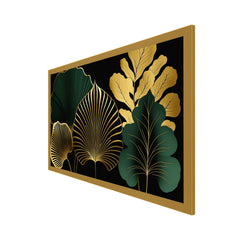 Modern Art Golden Leaves Floral Floating Framed Canvas Wall Painting