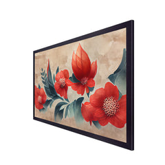 Red Flower Background with Japanese Floral Pattern Illustration Canvas Wall Painting