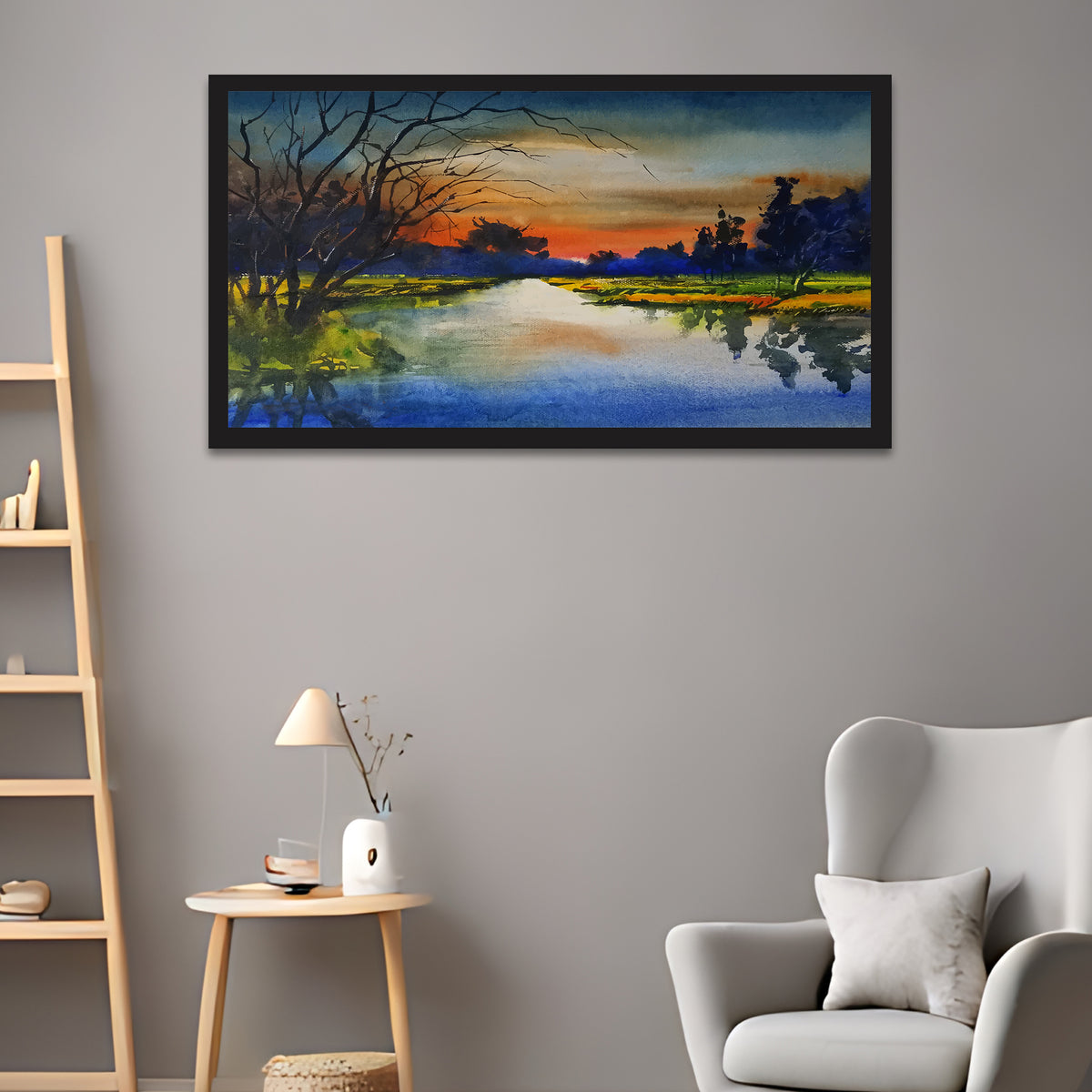 Beautiful Abstract Modern Art River Forests Nature Art Floating Frame Canvas Wall Painting