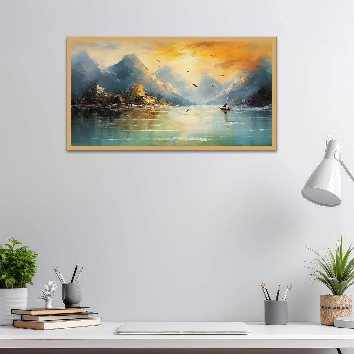 Abstract Golden Mountain Modern Floating Frame Canvas Wall Painting