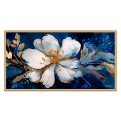 Beautiful Botanical White Gold Flowers Floating Frame Canvas Wall Painting