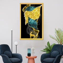 DEKORSTATION Modern Abstract Golden and green leaf Canvas Wall Painting | Modern Wall Decor For Living Room | Bedroom | Office | Drawing room