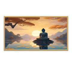 Meditation Buddha In Lake With Sunrise Canvas Wall Painting