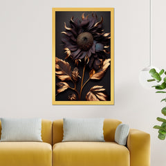 DEKORSTATION Luxury Dark Floral Canvas Wall Painting | Golden Sunflower Abstract Wall Art For Living Room | Bedroom | Office | Drawing room