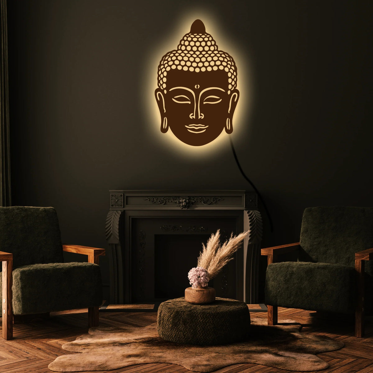 Meditation Lord buddha Wooden Decorative LED Backlit for Home and Office Décor