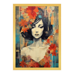 Abstract Art Of Young Woman With Flowers Canvas Wall Painting