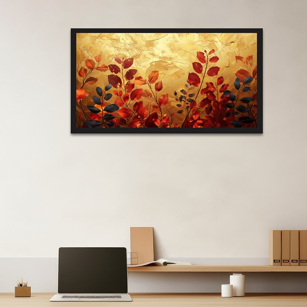 Multicolor Autumn Leaves On Golden Backgorund Canvas Wall Painting