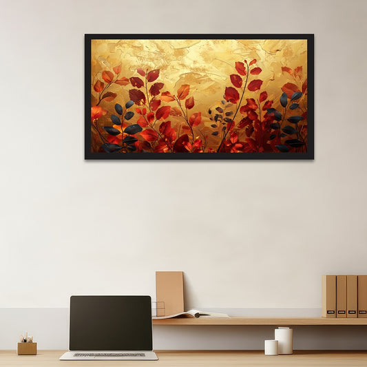 Multicolor Autumn Leaves On Golden Backgorund Canvas Wall Painting