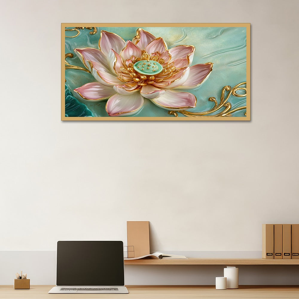 DEKORSTATION-Premium-Lotus-Flower-Canvas-Wall-Painting-|-Elegant-Gold-Pink-Floral-Wall-Art-Decor-for-Living-Room,-Bedroom,-Puja-Room-&-Luxury-Home-Interior