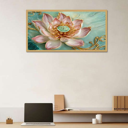 DEKORSTATION-Premium-Lotus-Flower-Canvas-Wall-Painting-|-Elegant-Gold-Pink-Floral-Wall-Art-Decor-for-Living-Room,-Bedroom,-Puja-Room-&-Luxury-Home-Interior