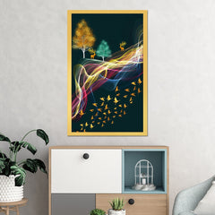 DEKORSTATION Luxury Abstract Deer & Golden Birds Canvas Wall Painting | Modern Nature Landscape Wall Art Decor For Living Room | Bedroom | Office | Drawing room