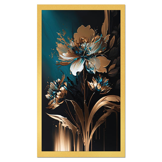DEKORSTATION Luxury Blue Black & Gold Floral Canvas Wall Painting abstract wall art For Living Room | Bedroom | Office | Drawing room