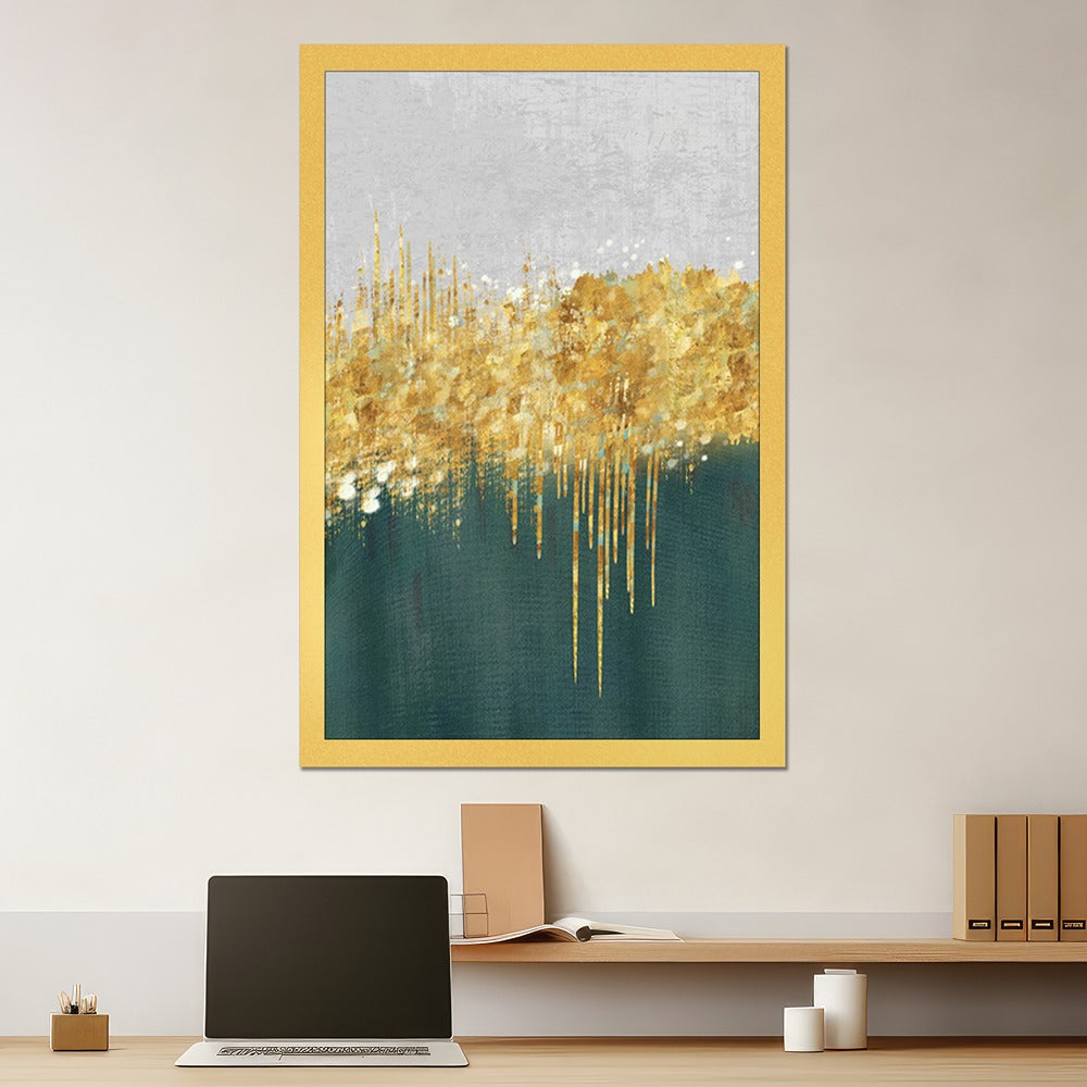 DEKORSTATION Abstract Gold Skyline Canvas Painting with Drip Effect | Modern Wall Art for Living Room Bedroom Office | Luxury Home Decor India