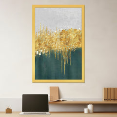 DEKORSTATION Abstract Gold Skyline Canvas Painting with Drip Effect | Modern Wall Art for Living Room Bedroom Office | Luxury Home Decor India