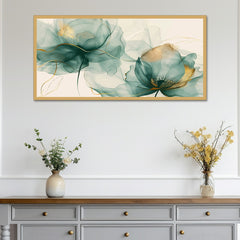 DEKORSTATION Modern Flower Canvas Wall Painting Canvas Print Teal Aqua Gold Abstract Artwork Home Decoration for Living Room | Bedroom | Office | Drawing room