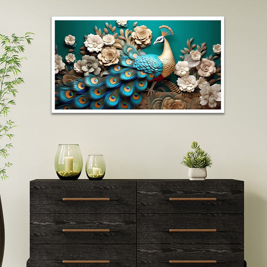 DEKORSTATION Vastu Peacock Canvas Wall Painting for Positive Energy & Prosperity | Royal Floral Wall Art for Living Room | Bedroom | Office | Drawing room