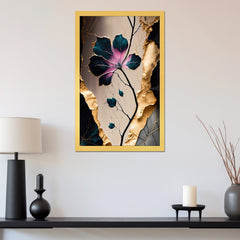 DEKORSTATION Luxury Abstract Floral Canvas Wall Painting | Modern Pink Blue Flower with Gold Leaf Wall Art Decor For Living Room | Bedroom | Office | Drawing room