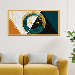 DEKORSTATION Luxury Golden Deer Abstract Circle Canvas Wall Painting Modern Marble Geometric Wall Art Decor For Living Room | Bedroom | Office | Drawing room