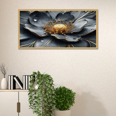 DEKORSTATION Luxury Black & Gold Floral Canvas Wall Painting | Modern Abstract Flower Wall Art Decor For Living Room | Bedroom | Office | Drawing room