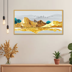 DEKORSTATION Luxury Golden Mountain Landscape Canvas Wall Painting | Modern Abstract Nature Wall Art Deco For Living Room | Bedroom | Office | Drawing room