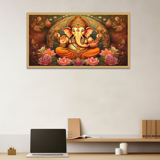 Divine Lord ganesh with lotus Canvas Wall Painting |Size:12x24 Inch
