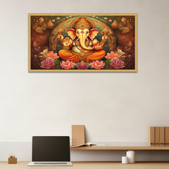 Divine Lord ganesh with lotus Canvas Wall Painting |Size:12x24 Inch