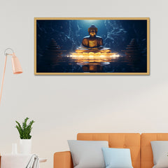 DEKORSTATION Vastu Golden Buddha Canvas Wall Painting | Spiritual Meditation buddha setting on lotus Wall Art for Peace & Positive Energy Canvas Painting For Living Room | Bedroom | Office | Drawing room