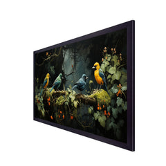 Beautiful Four Colorful Bird On The Branch Canvas Painting