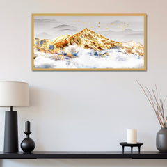 DEKORSTATION Luxury Golden Mountain Landscape Canvas Wall Painting | Modern Abstract Nature Wall Art Decor For Living Room | Bedroom | Office | Drawing room