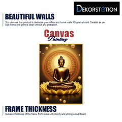 Canvas painting meditating Lord Buddha sitting on lotus flower Calm Golden Buddha statue Painting