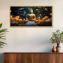 DEKORSTATION Vastu Golden Buddha Canvas Wall Painting for Peace, Positivity & Prosperity | Spiritual Wall Art For Living Room | Bedroom | Office | Drawing room