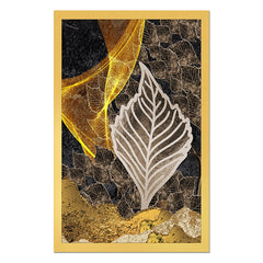 DEKORSTATION Abstract Golden Leaf Canvas Wall Painting | Modern Botanical Wall Art For Living Room | Bedroom | Office | Drawing room