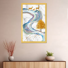 DEKORSTATION Luxury Golden Deer Family Abstract Canvas Wall Painting | Modern Marble Nature Wall Art Decor For Living Room | Bedroom | Office | Drawing room