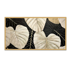 Abstract Illustration Plant Art Huge Leaves Black And Beige Canvas Wall Painting