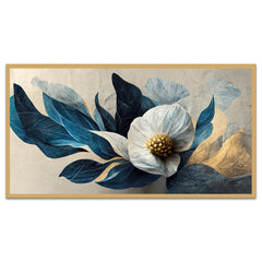 Luxurious 3d White and Gold Modern Flower Floating Frame Canvas Wall Painting