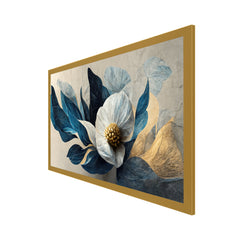 Luxurious 3d White and Gold Modern Flower Floating Frame Canvas Wall Painting