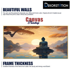 Meditation Buddha In Lake With Sunrise Canvas Wall Painting