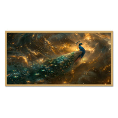 DEKORSTATION-Premium-Galaxy-Peacock-Canvas-Wall-Painting-|-Vastu-Painting-Cosmic-Blue-&-Gold-Bird-Art-with-Starry-Abstract-Background-for-Living-Room,-Bedroom-&-Home-Decor