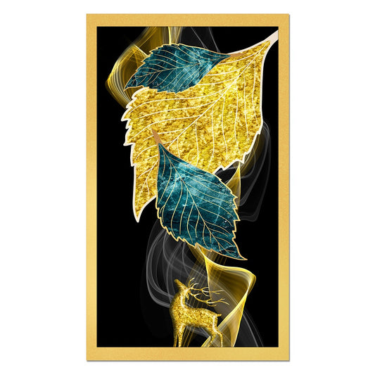 DEKORSTATION Modern Abstract Golden and green leaf Canvas Wall Painting | Modern Wall Decor For Living Room | Bedroom | Office | Drawing room