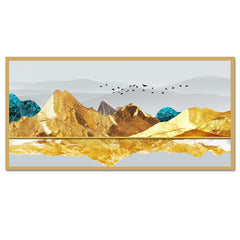 DEKORSTATION Luxury Golden Mountain Landscape Canvas Wall Painting | Modern Abstract Nature Wall Art Deco For Living Room | Bedroom | Office | Drawing room
