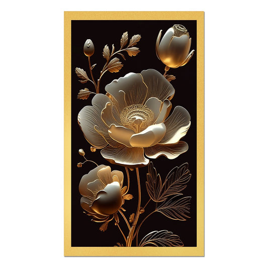DEKORSTATION Elegant Golden Floral Canvas Painting | Luxury White & Gold Flower Wall Art For Living Room | Bedroom | Office | Drawing room