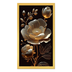 DEKORSTATION Elegant Golden Floral Canvas Painting | Luxury White & Gold Flower Wall Art For Living Room | Bedroom | Office | Drawing room