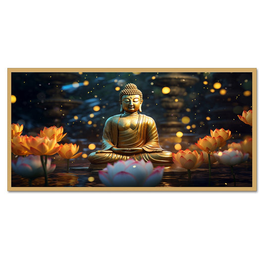 DEKORSTATION Vastu Golden Buddha Canvas Wall Painting for Peace, Positivity & Prosperity | Spiritual Wall Art For Living Room | Bedroom | Office | Drawing room