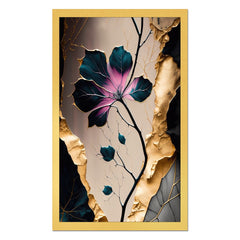 DEKORSTATION Luxury Abstract Floral Canvas Wall Painting | Modern Pink Blue Flower with Gold Leaf Wall Art Decor For Living Room | Bedroom | Office | Drawing room