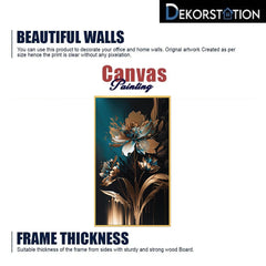 DEKORSTATION Luxury Blue Black & Gold Floral Canvas Wall Painting abstract wall art For Living Room | Bedroom | Office | Drawing room